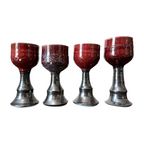 Vintage Set of 4 Signed Gerry Williams Studio Pottery Chalice Goblets -Red Glaze