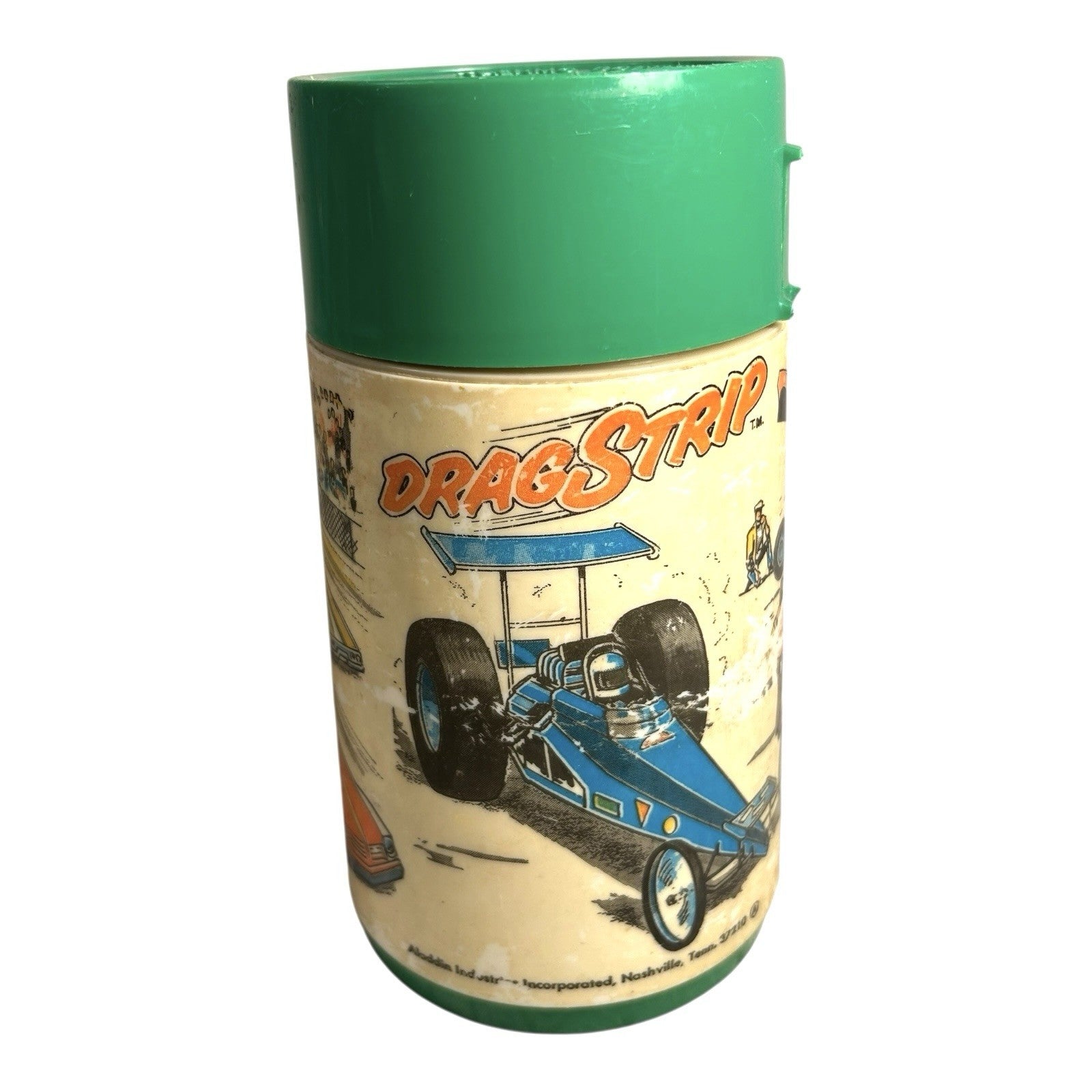 Vintage 1975 Aladdin Drag Strip Metal Lunchbox with Thermos