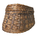 Antique Victorian Primitive Woven Basket Hinged Sewing Box - Lithograph Interior