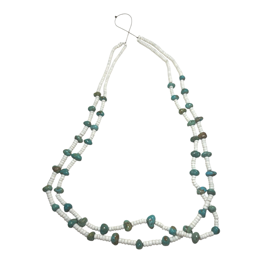 Vintage Native American Double Strand Turquoise Heishi Beaded Necklace