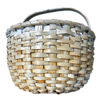 Antique Americana Handwoven Light Green Painted Basket with Bent Wood Handle