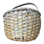 Antique Americana Handwoven Light Green Painted Basket with Bent Wood Handle