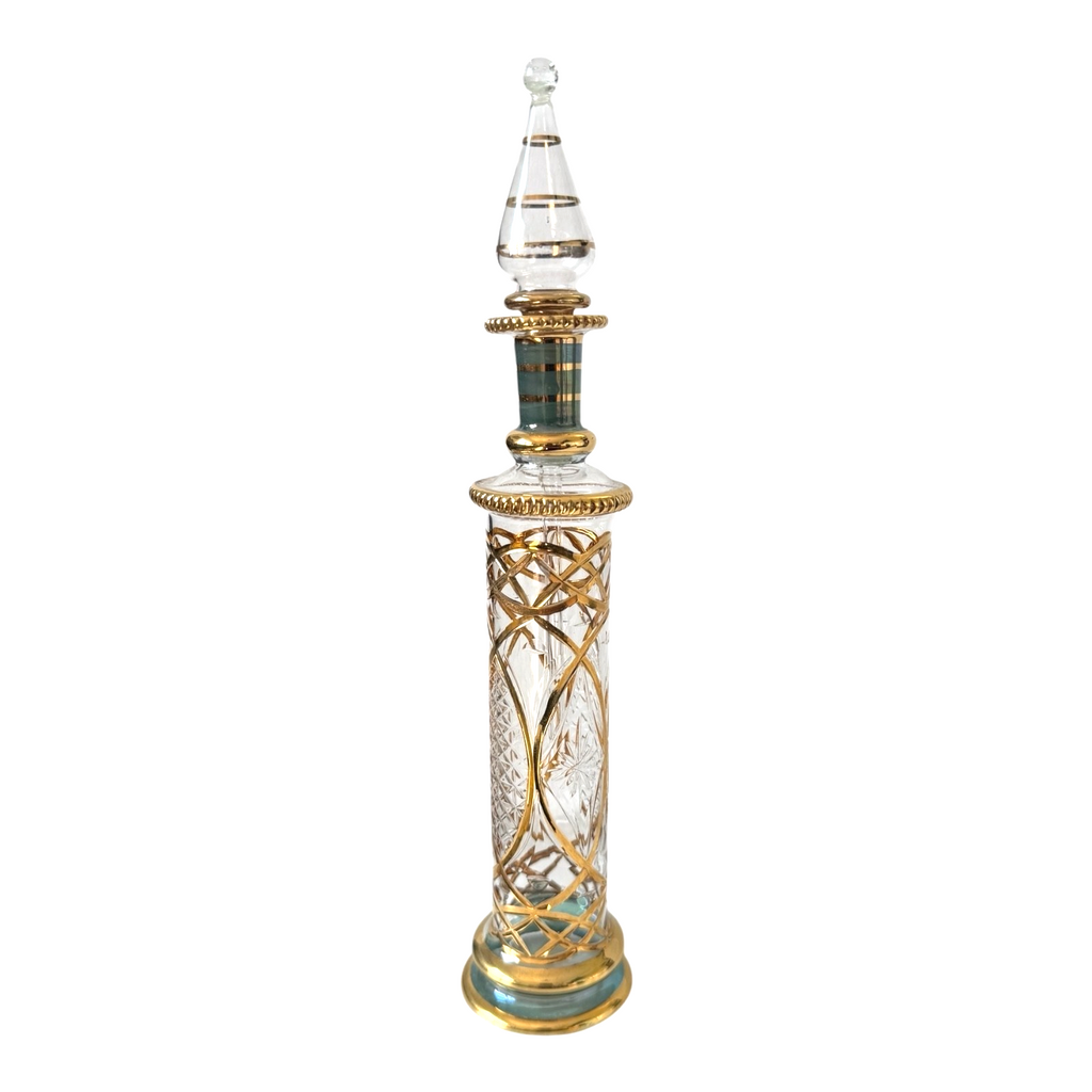 Antique Bohemian Cut Crystal Moser Style Raised Gilt Scent or Perfume Bottle