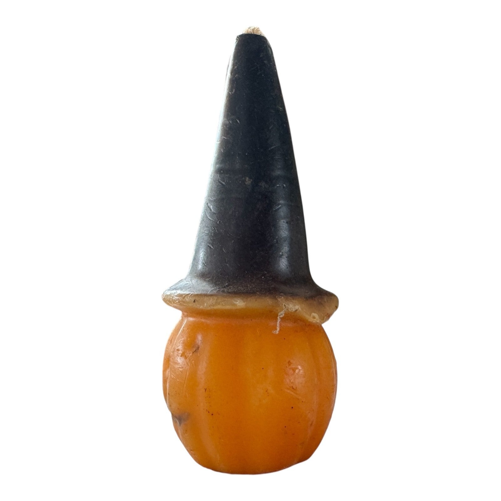 Vintage Halloween Jack O' Lantern Polychrome Pumpkin Witch Hat Candle