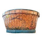 Antique Americana Folk Art Hand Painted Splint Oak Decorative Basket Bowl