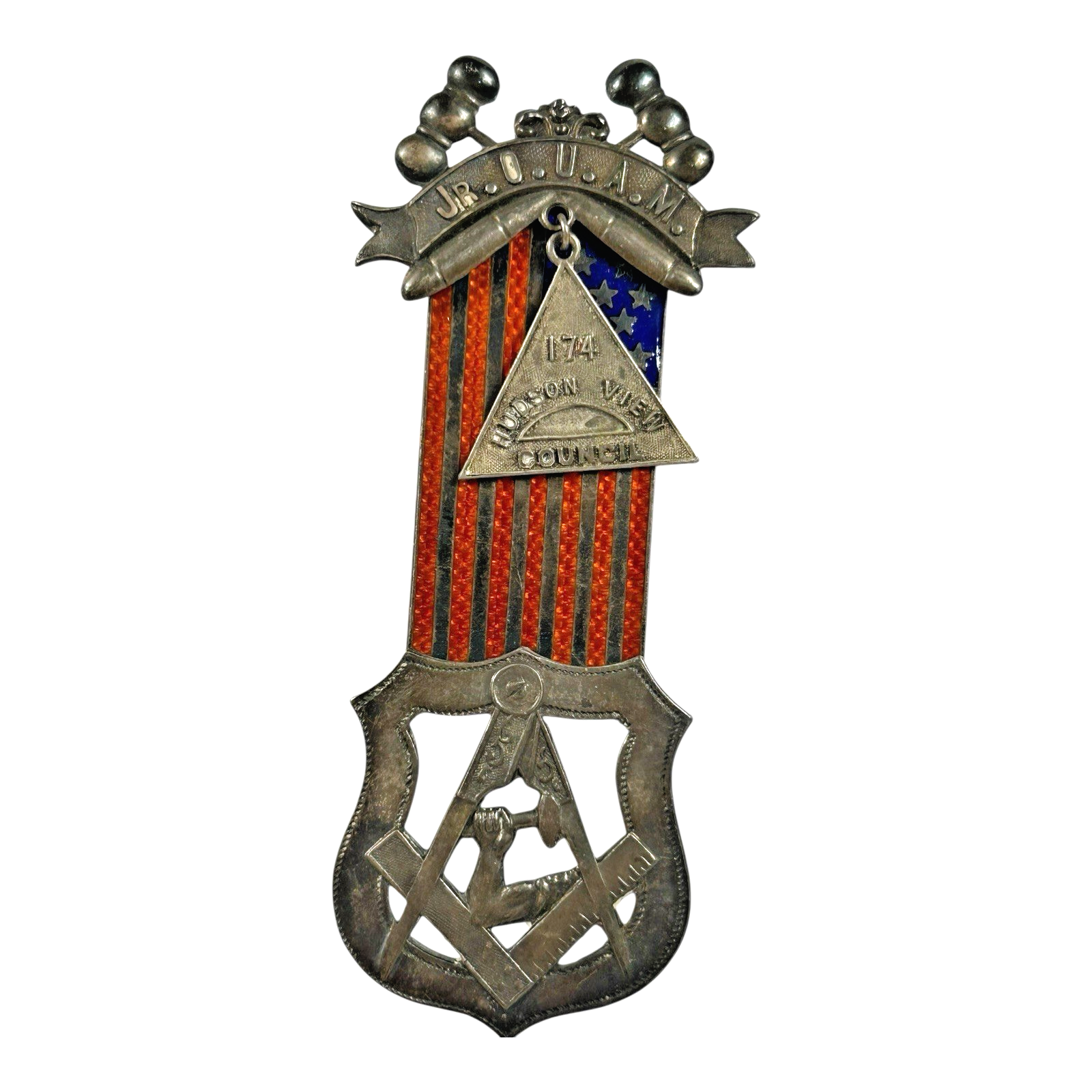 Antique Masonic Jr. Order United American Mechanics Sterling Silver Badge Medal