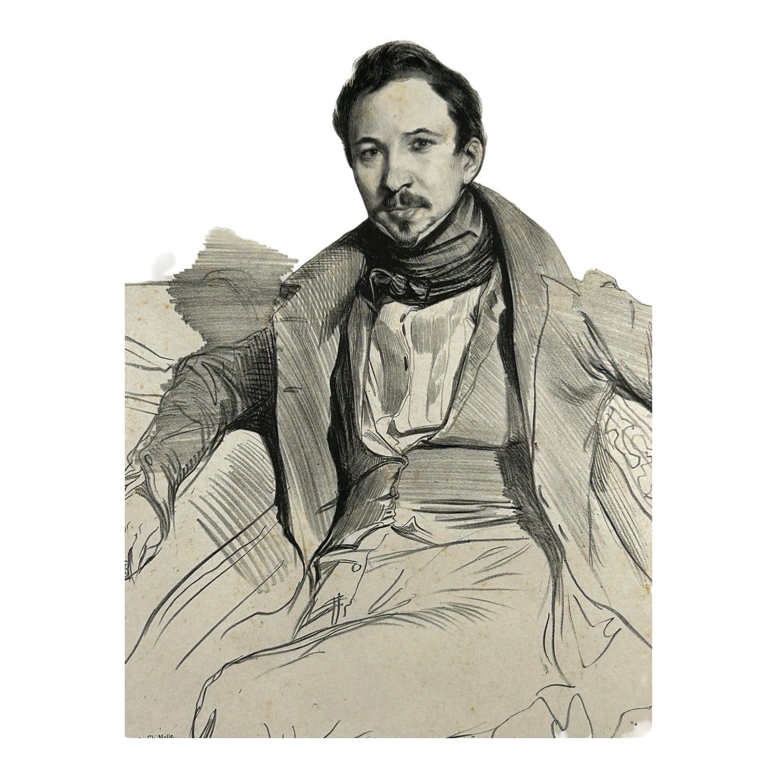 Antique 1829 Lithograph Portrait of Camille Roqueplan by Achille Deveria
