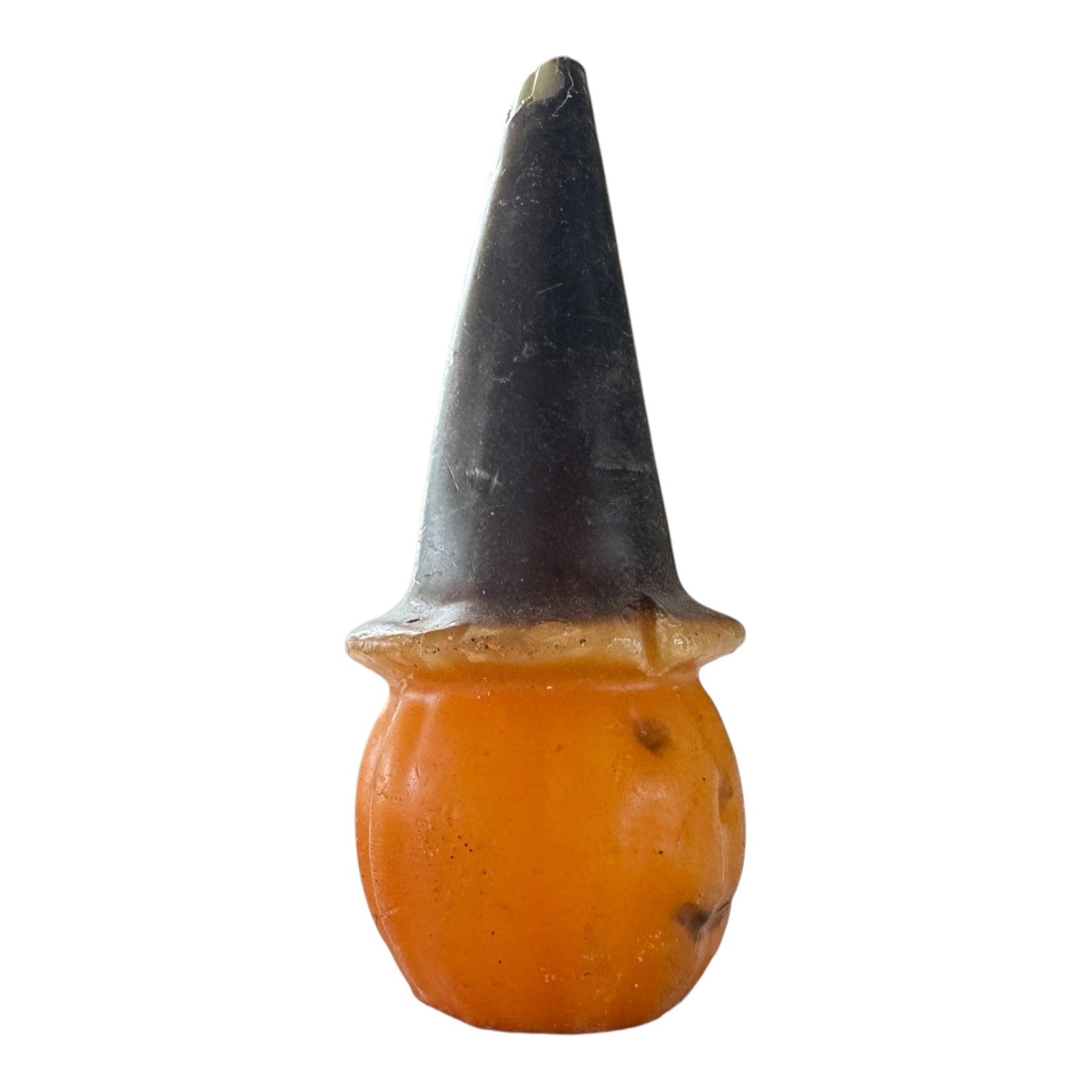 Vintage Halloween Jack O' Lantern Polychrome Pumpkin Witch Hat Candle