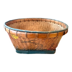 Antique Americana Folk Art Hand Painted Splint Oak Decorative Basket Bowl