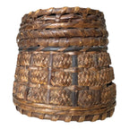 Antique Victorian Primitive Woven Basket Hinged Sewing Box - Lithograph Interior