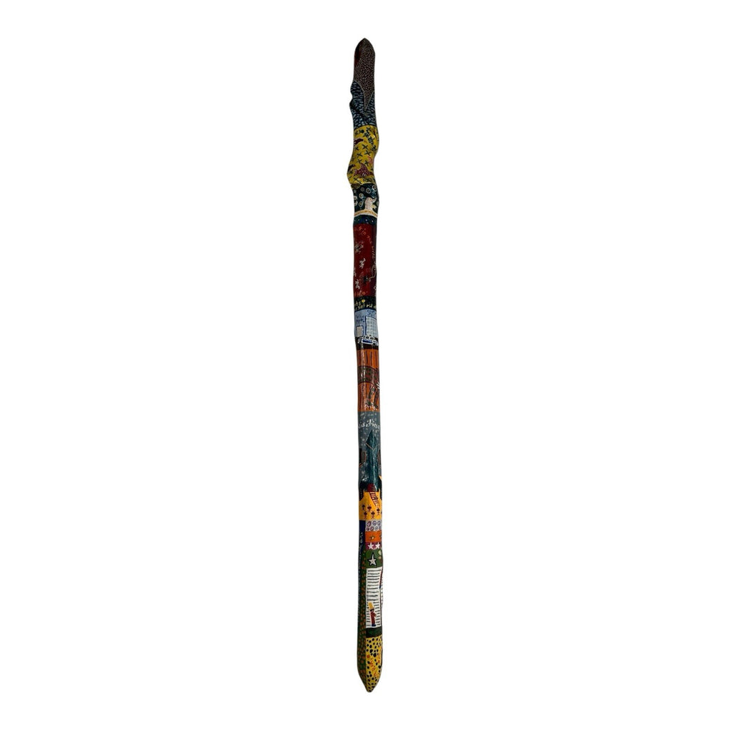 Vintage Hand Carved and Painted Folk Art Walking Stick by Chris Lewallen