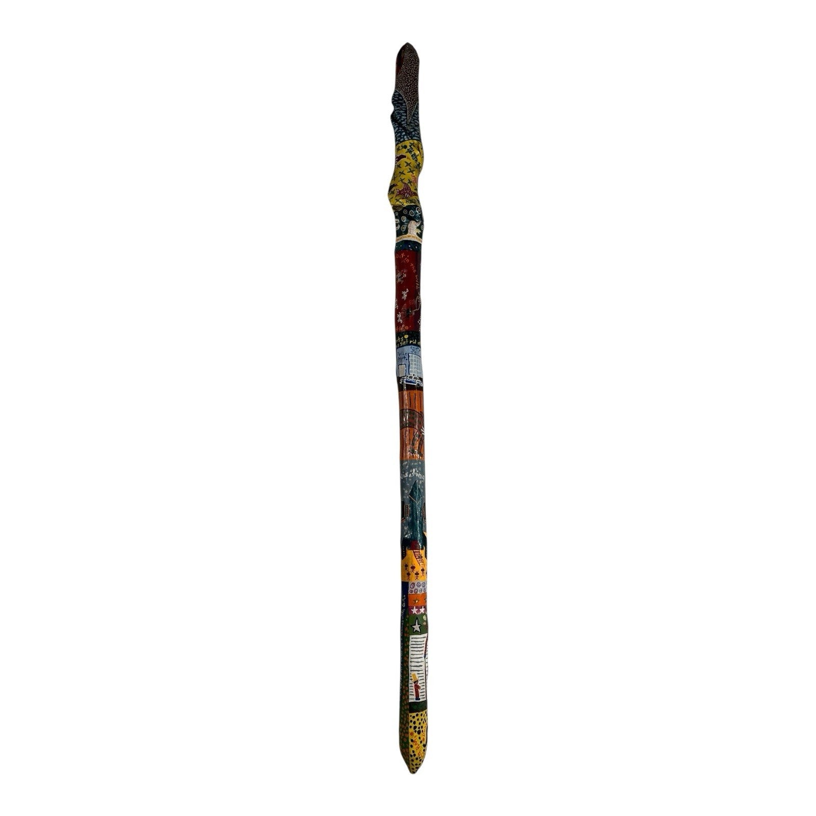 Vintage Hand Carved and Painted Folk Art Walking Stick by Chris Lewallen
