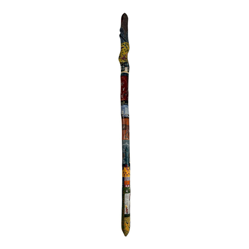 Vintage Hand Carved and Painted Folk Art Walking Stick by Chris Lewallen