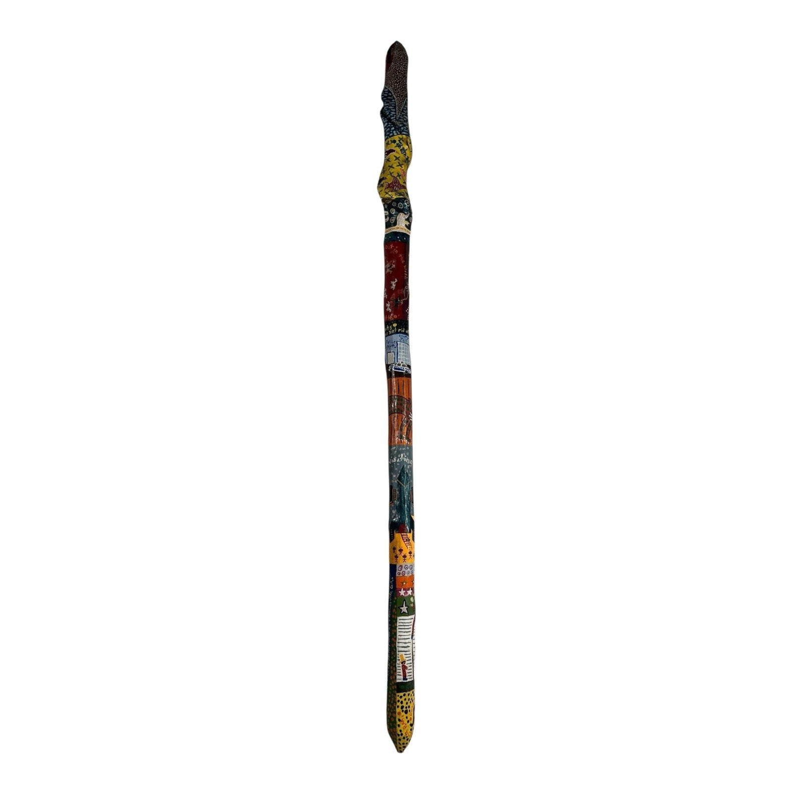 Vintage Hand Carved and Painted Folk Art Walking Stick by Chris Lewallen