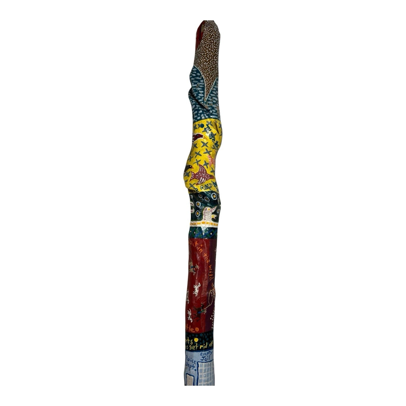 Vintage Hand Carved and Painted Folk Art Walking Stick by Chris Lewallen