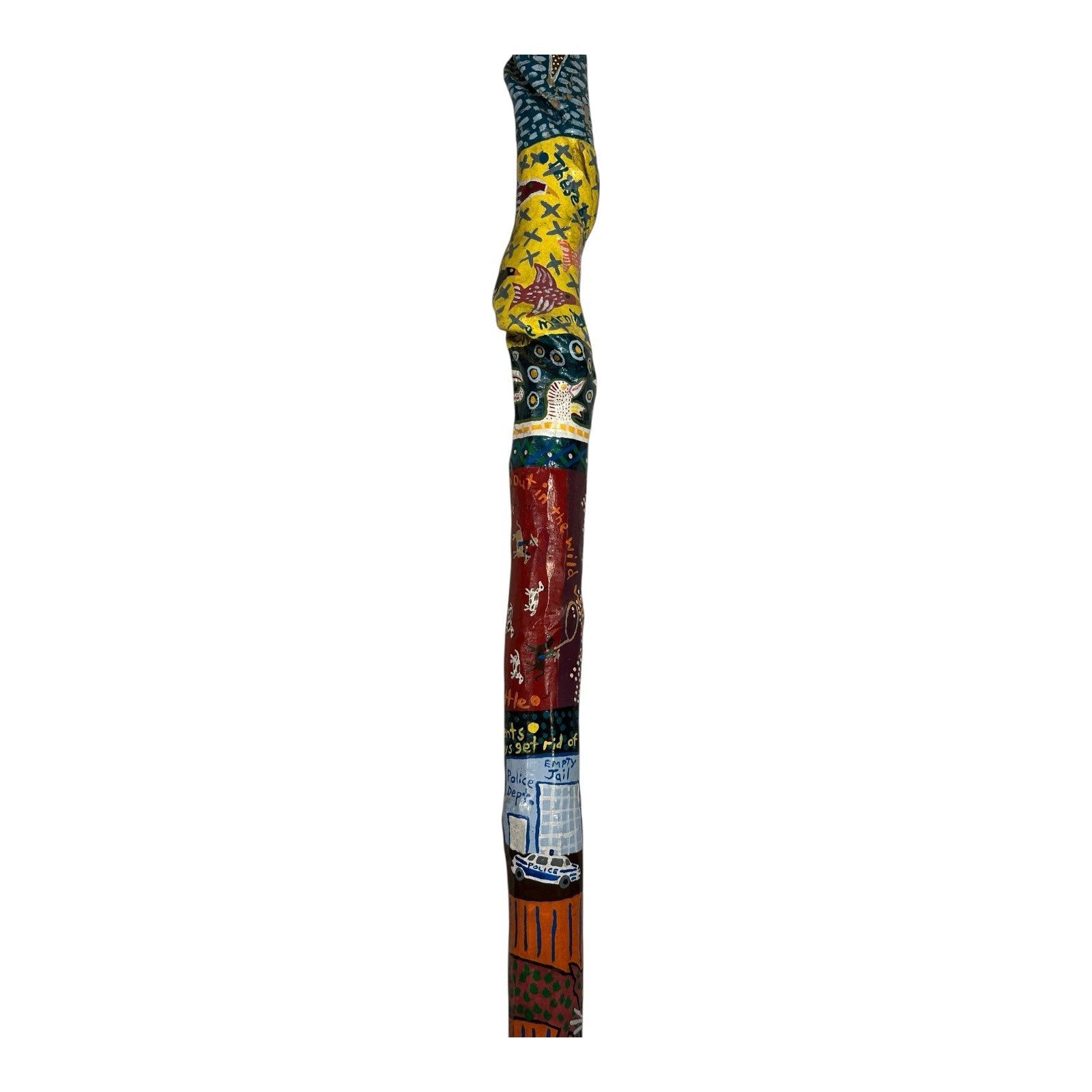 Vintage Hand Carved and Painted Folk Art Walking Stick by Chris Lewallen