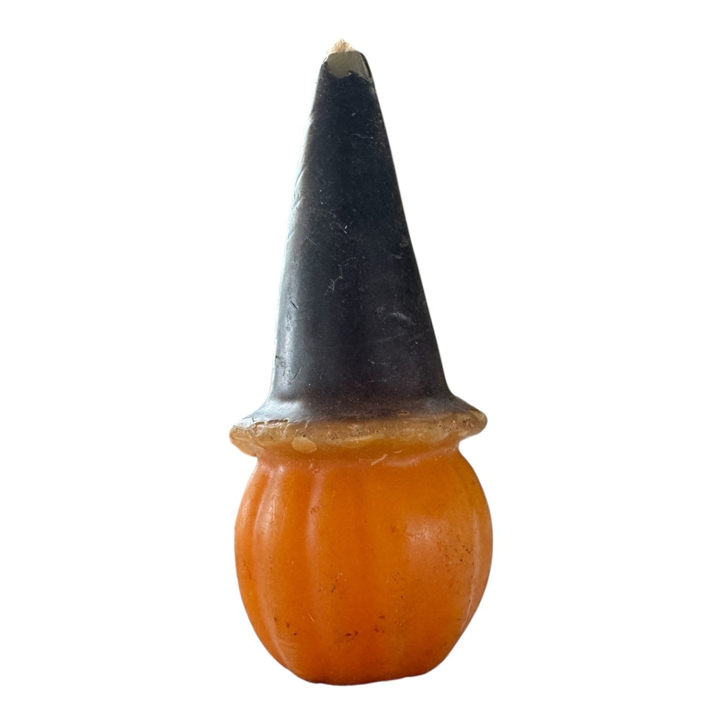 Vintage Halloween Jack O' Lantern Polychrome Pumpkin Witch Hat Candle