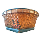 Antique Americana Folk Art Hand Painted Splint Oak Decorative Basket Bowl