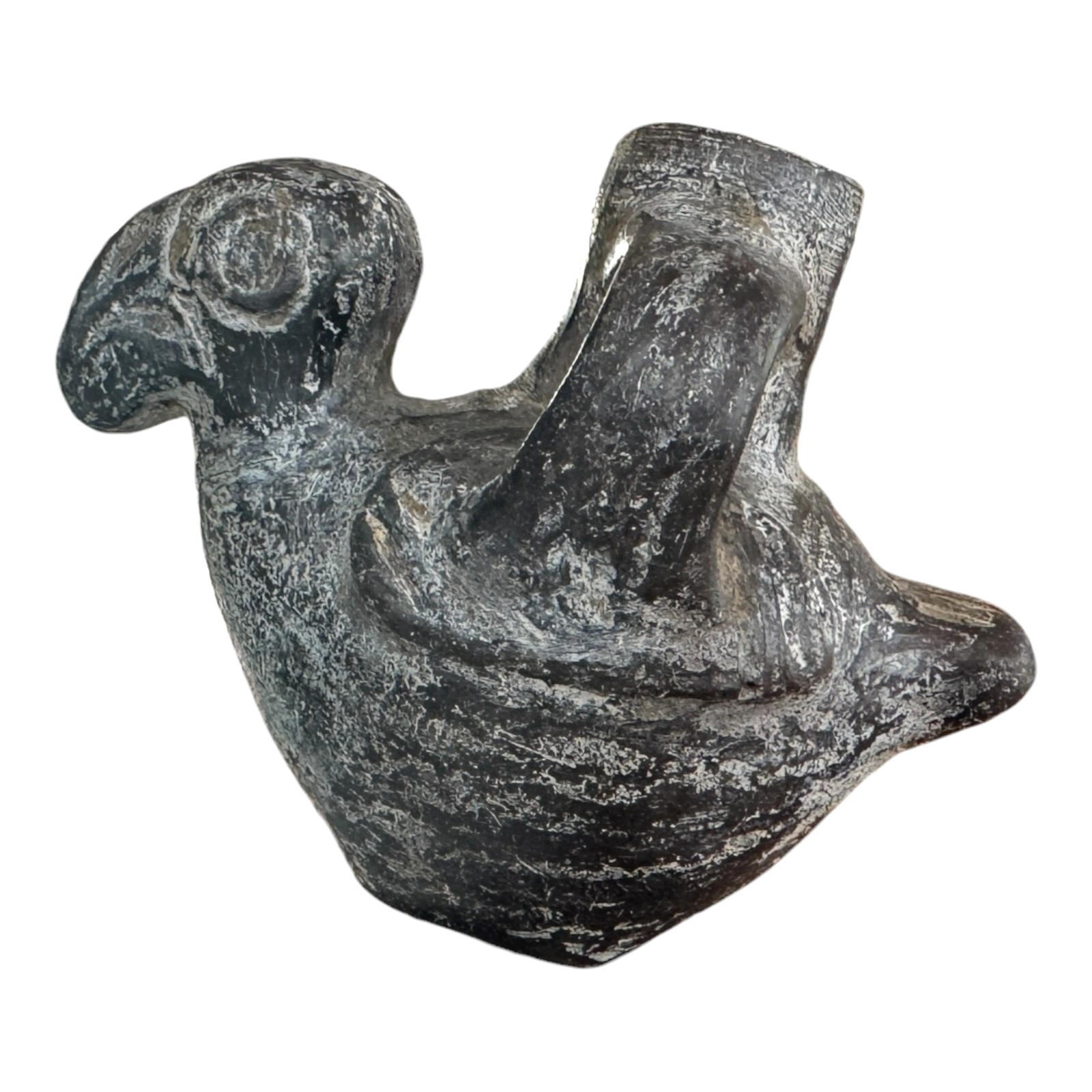Antique Pre-Columbian Peruvian Chimú Blackware Stirrup-Spout Bird Effigy Vessel