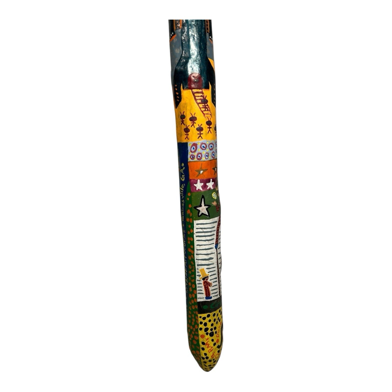 Vintage Hand Carved and Painted Folk Art Walking Stick by Chris Lewallen
