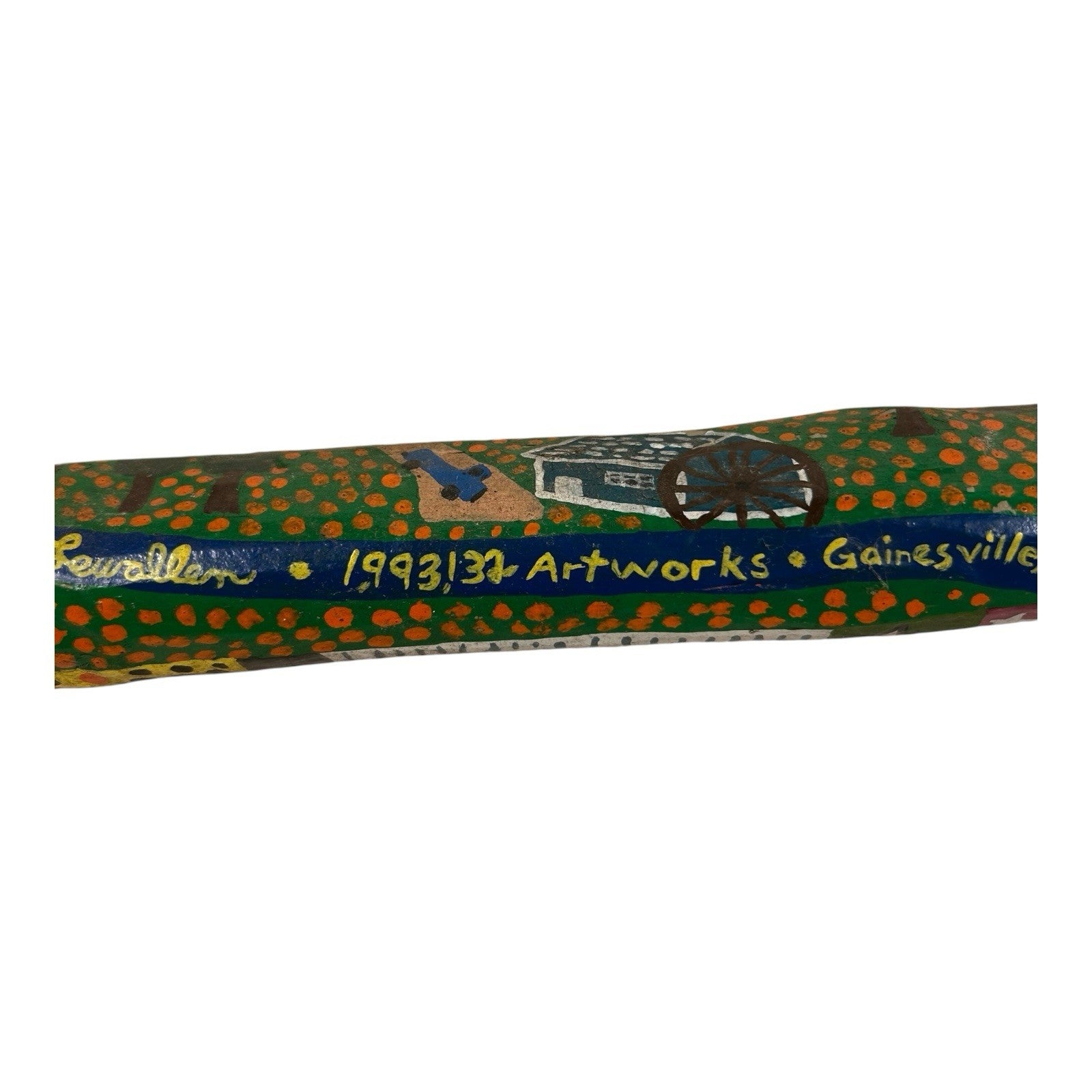 Vintage Hand Carved and Painted Folk Art Walking Stick by Chris Lewallen