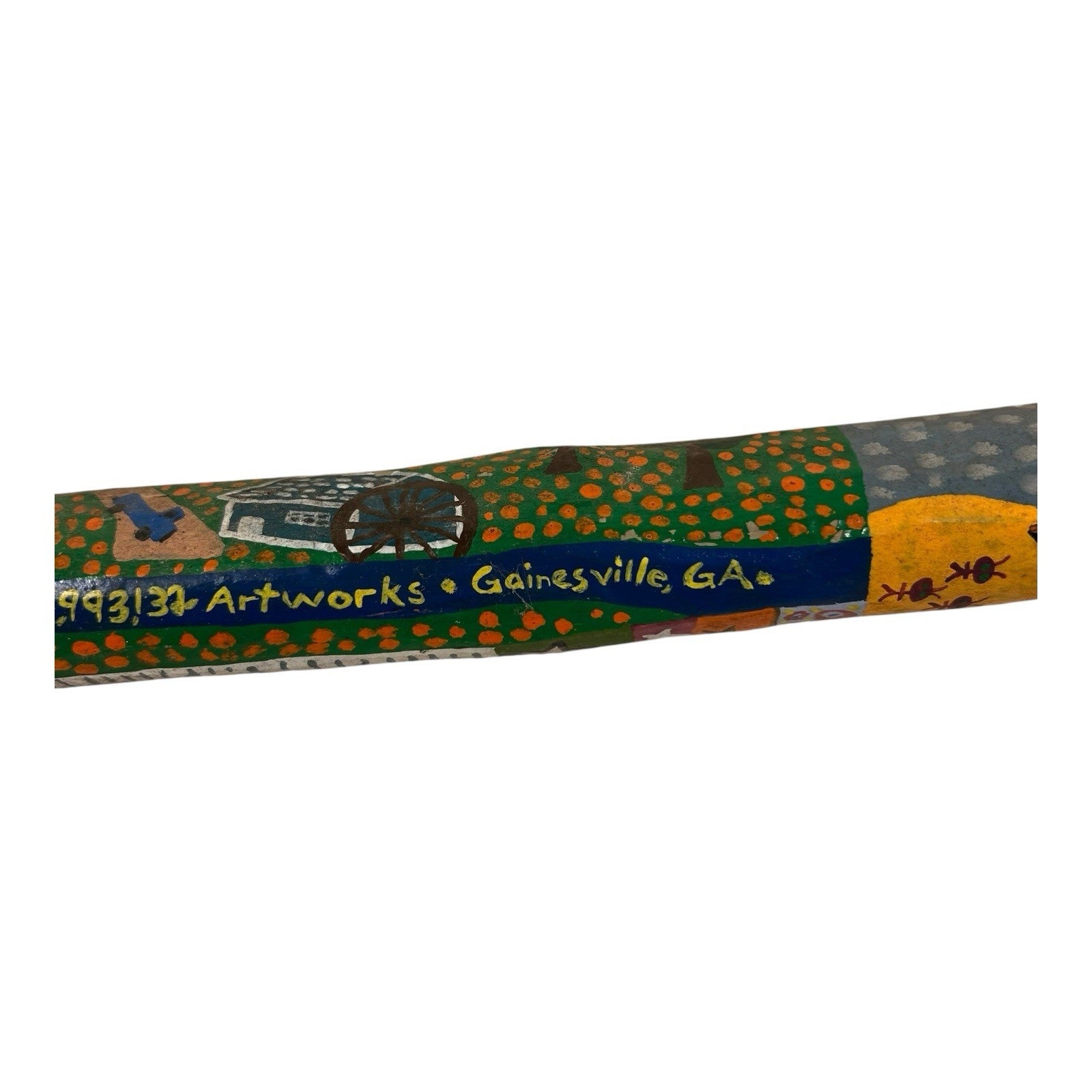 Vintage Hand Carved and Painted Folk Art Walking Stick by Chris Lewallen