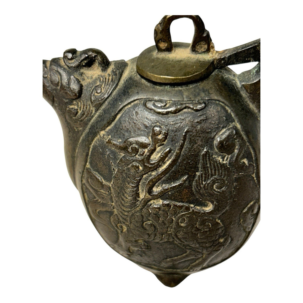 Antique Japanese Bronze Suiteki Caligraphy Water Dropper with Dragon Motif