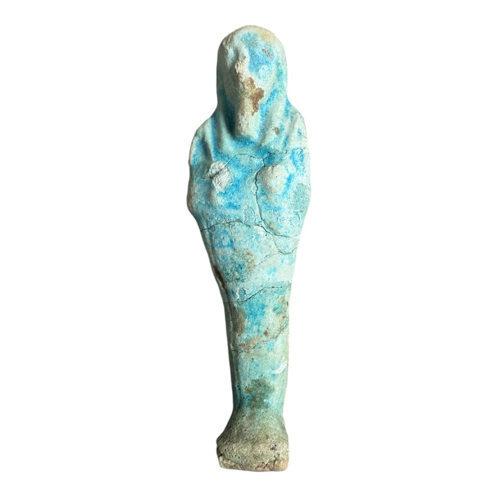 Ancient Egyptian Hand-Carved Faience Glazed Stone Ushabti Figure