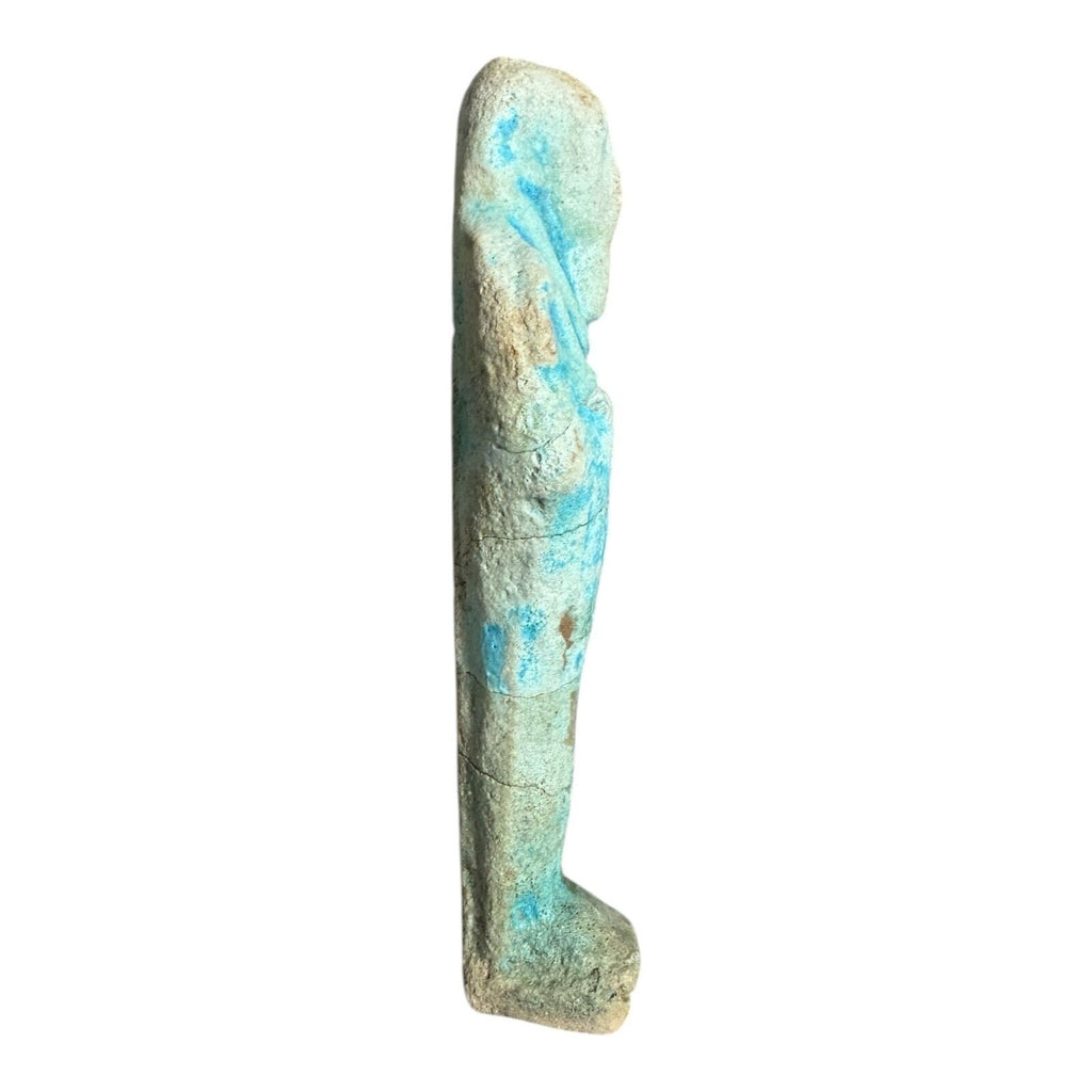 Ancient Egyptian Hand-Carved Faience Glazed Stone Ushabti Figure