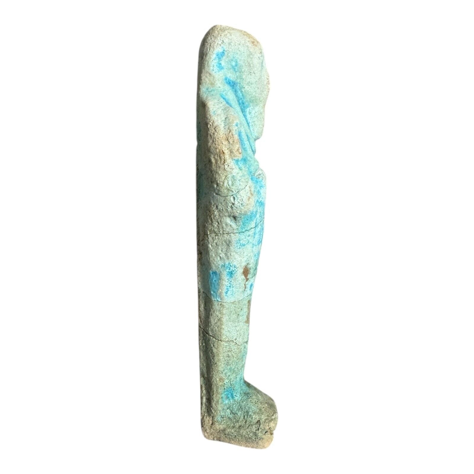 Ancient Egyptian Hand-Carved Faience Glazed Stone Ushabti Figure