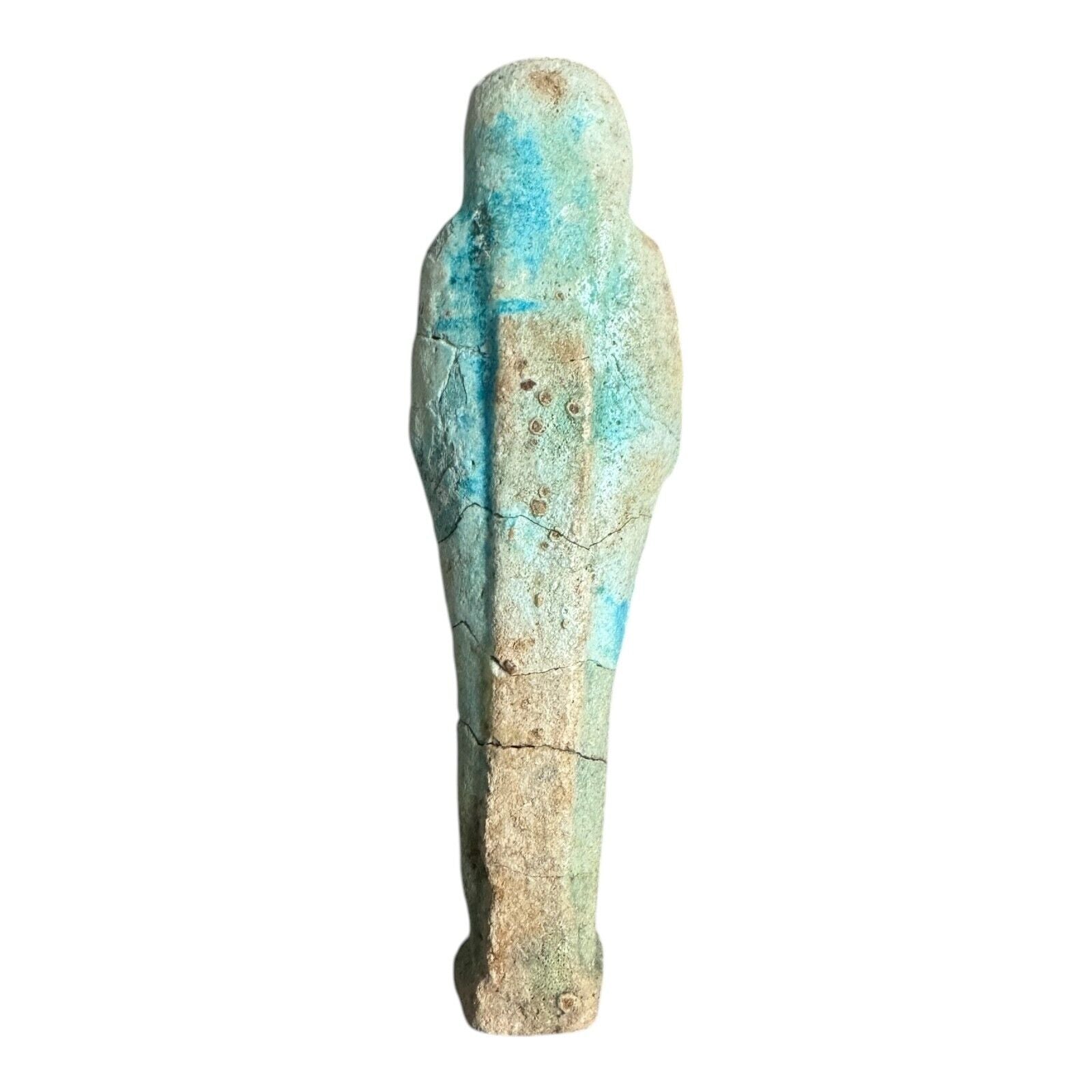 Ancient Egyptian Hand-Carved Faience Glazed Stone Ushabti Figure