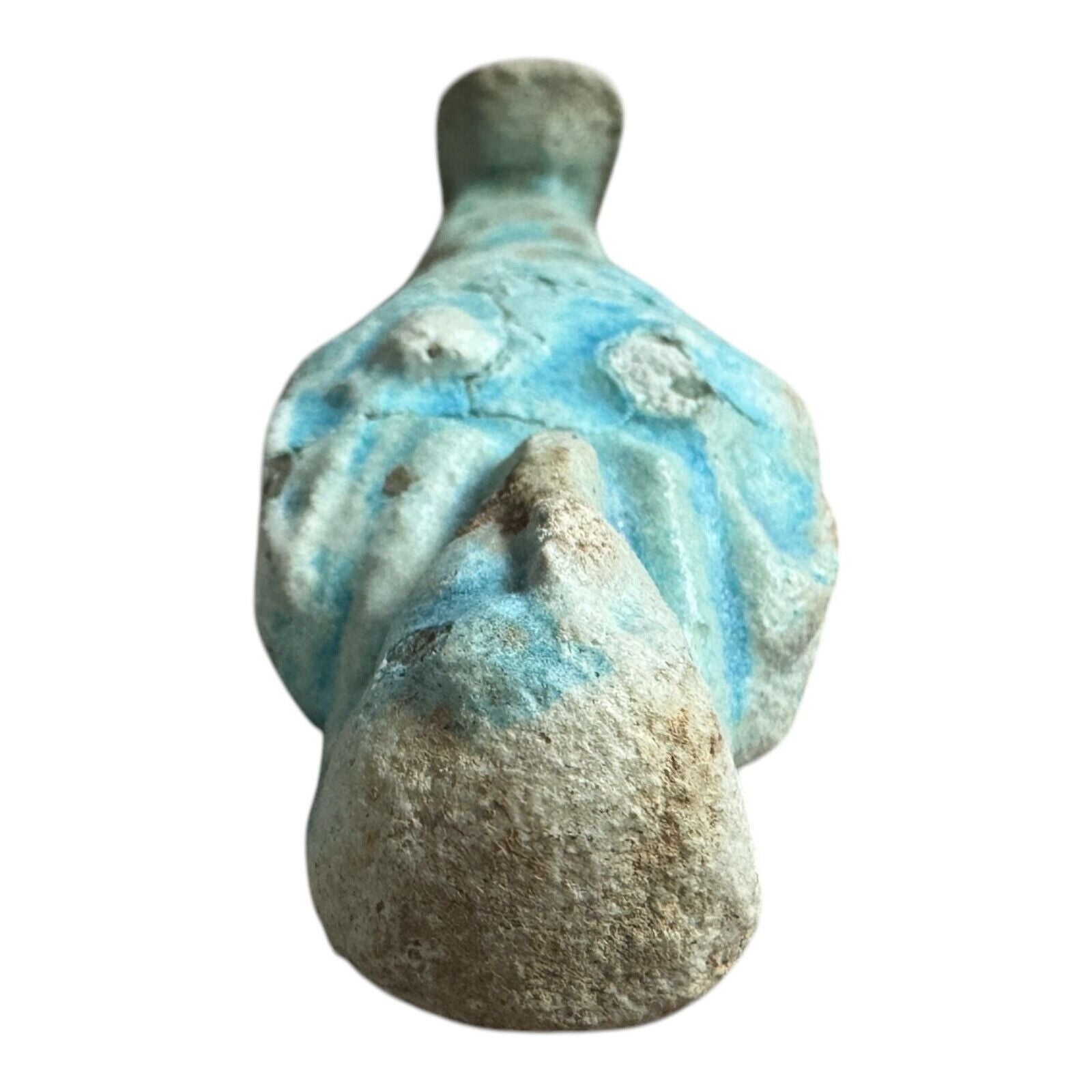 Ancient Egyptian Hand-Carved Faience Glazed Stone Ushabti Figure
