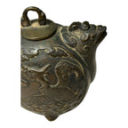 Antique Japanese Bronze Suiteki Caligraphy Water Dropper with Dragon Motif