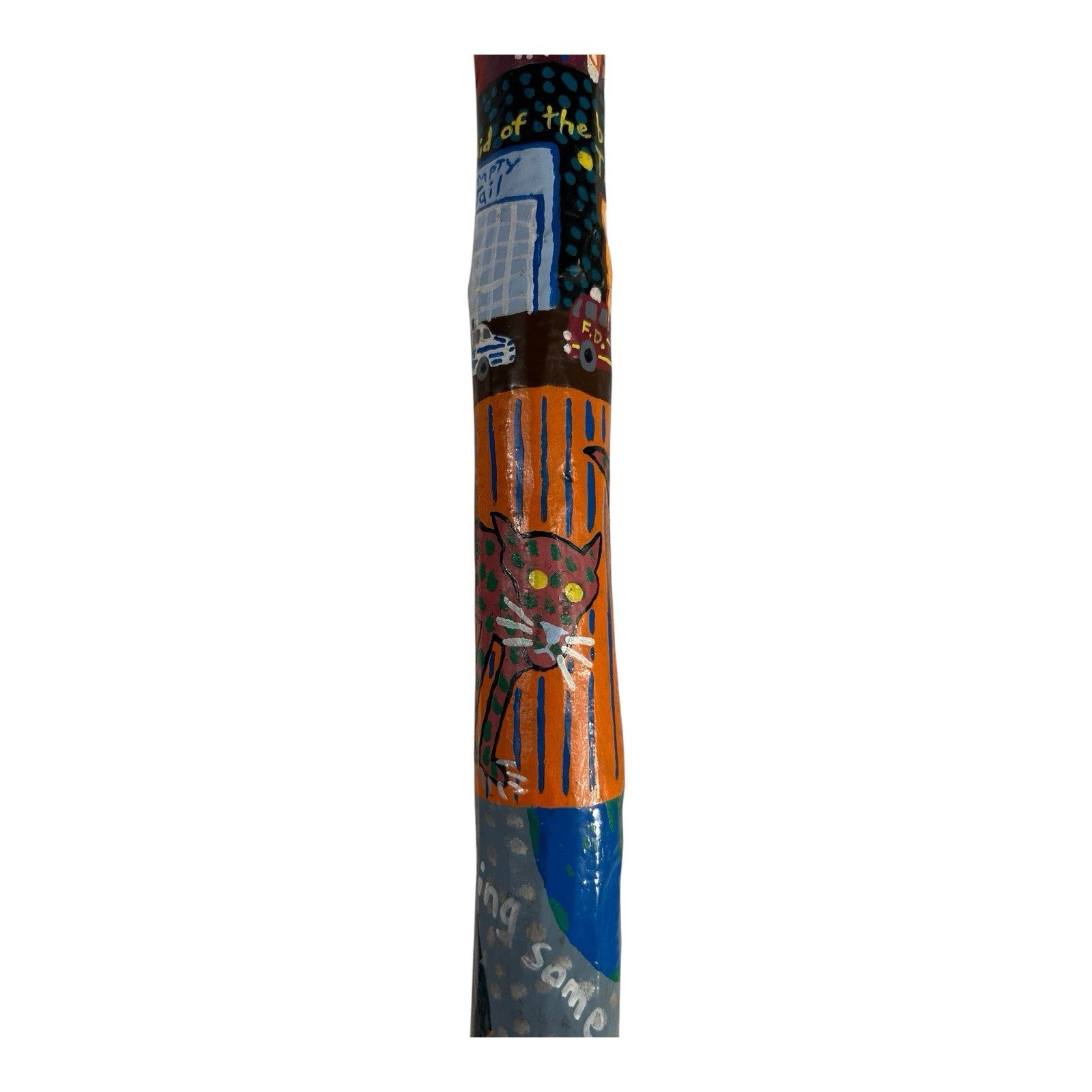 Vintage Hand Carved and Painted Folk Art Walking Stick by Chris Lewallen