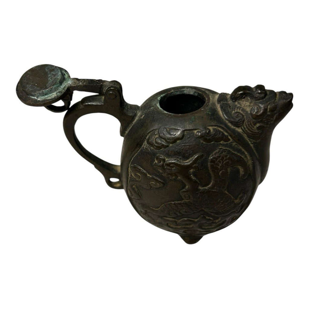Antique Japanese Bronze Suiteki Caligraphy Water Dropper with Dragon Motif