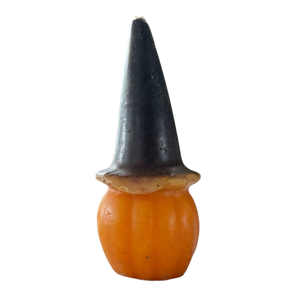 Vintage Halloween Jack O' Lantern Polychrome Pumpkin Witch Hat Candle