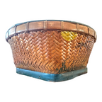 Antique Americana Folk Art Hand Painted Splint Oak Decorative Basket Bowl