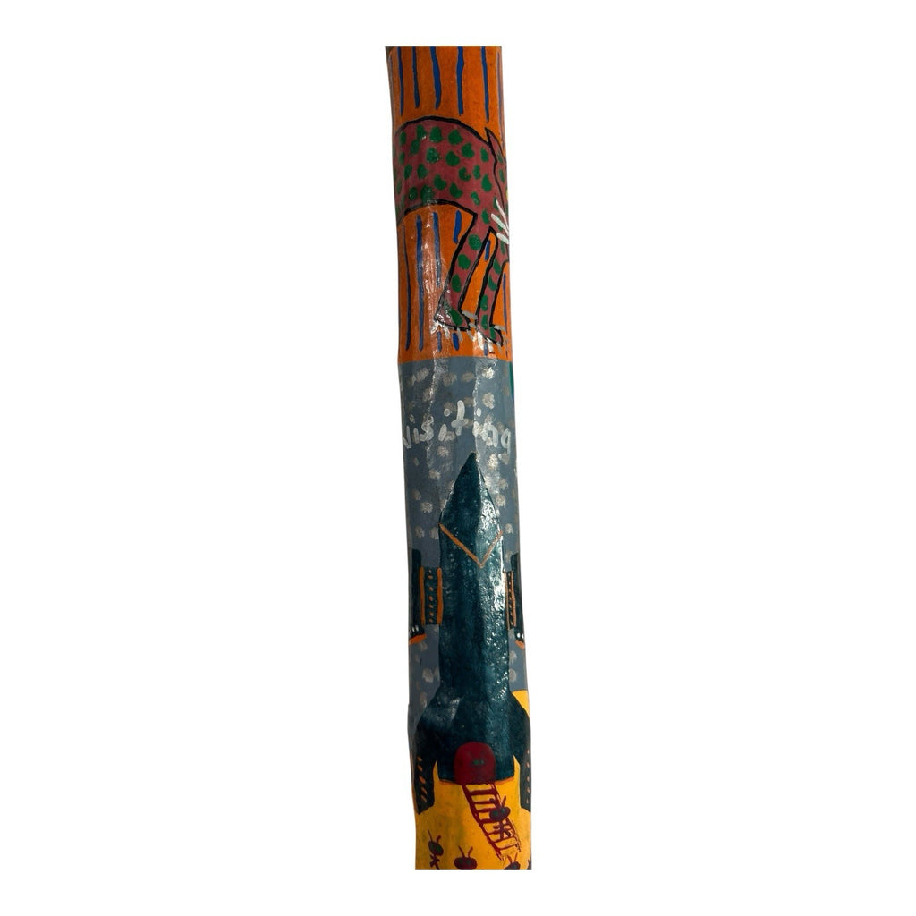 Vintage Hand Carved and Painted Folk Art Walking Stick by Chris Lewallen