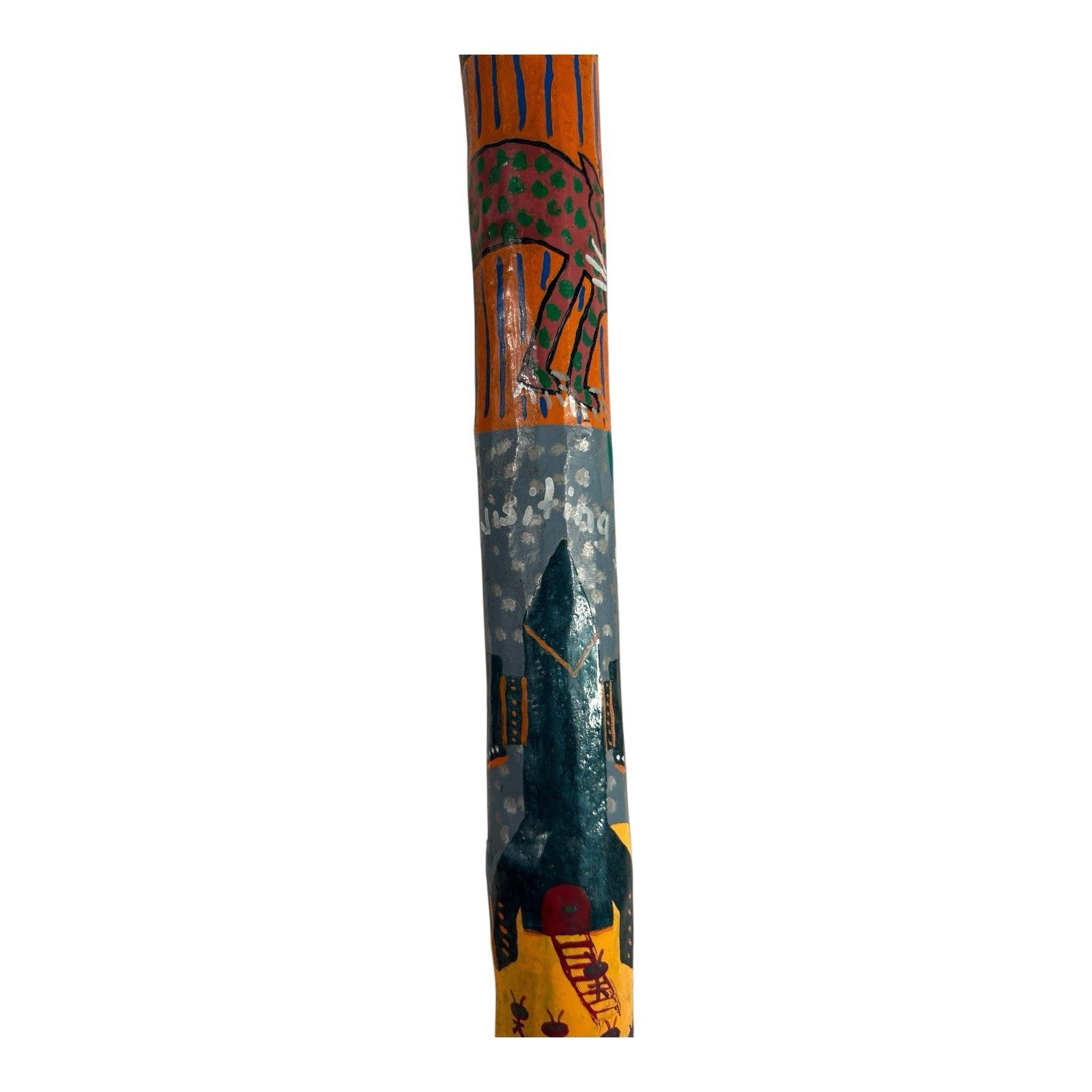 Vintage Hand Carved and Painted Folk Art Walking Stick by Chris Lewallen