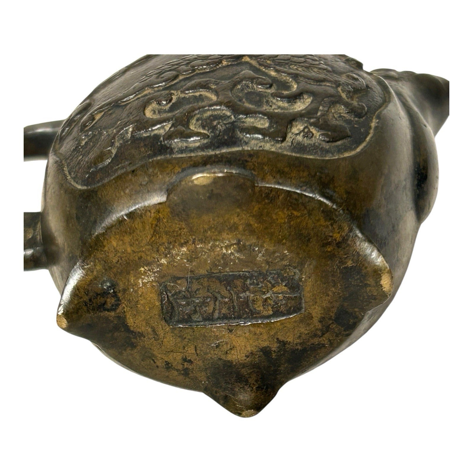 Antique Japanese Bronze Suiteki Caligraphy Water Dropper with Dragon Motif