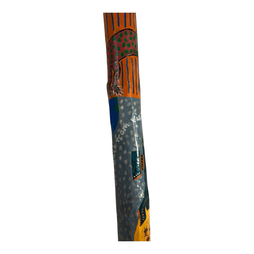 Vintage Hand Carved and Painted Folk Art Walking Stick by Chris Lewallen