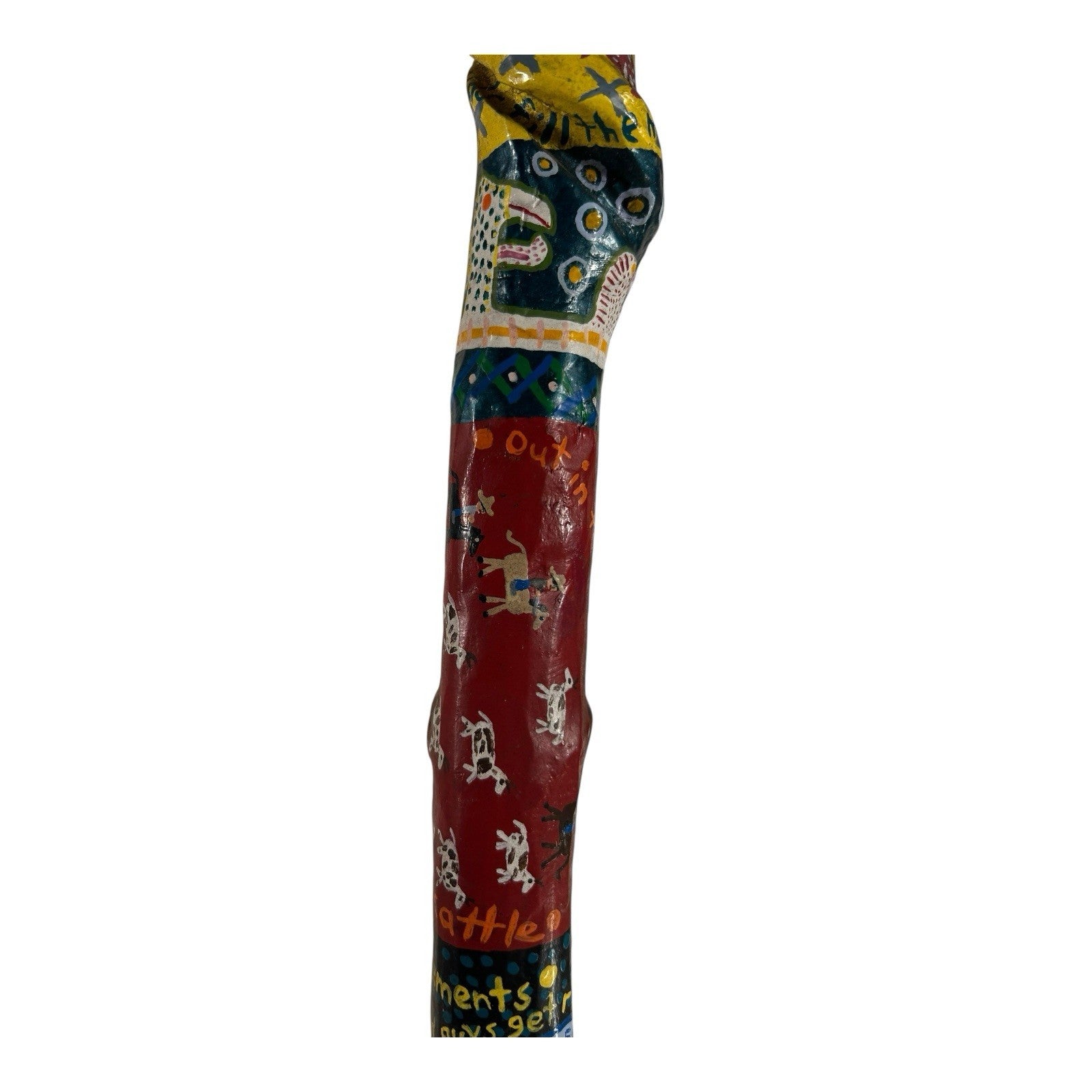 Vintage Hand Carved and Painted Folk Art Walking Stick by Chris Lewallen