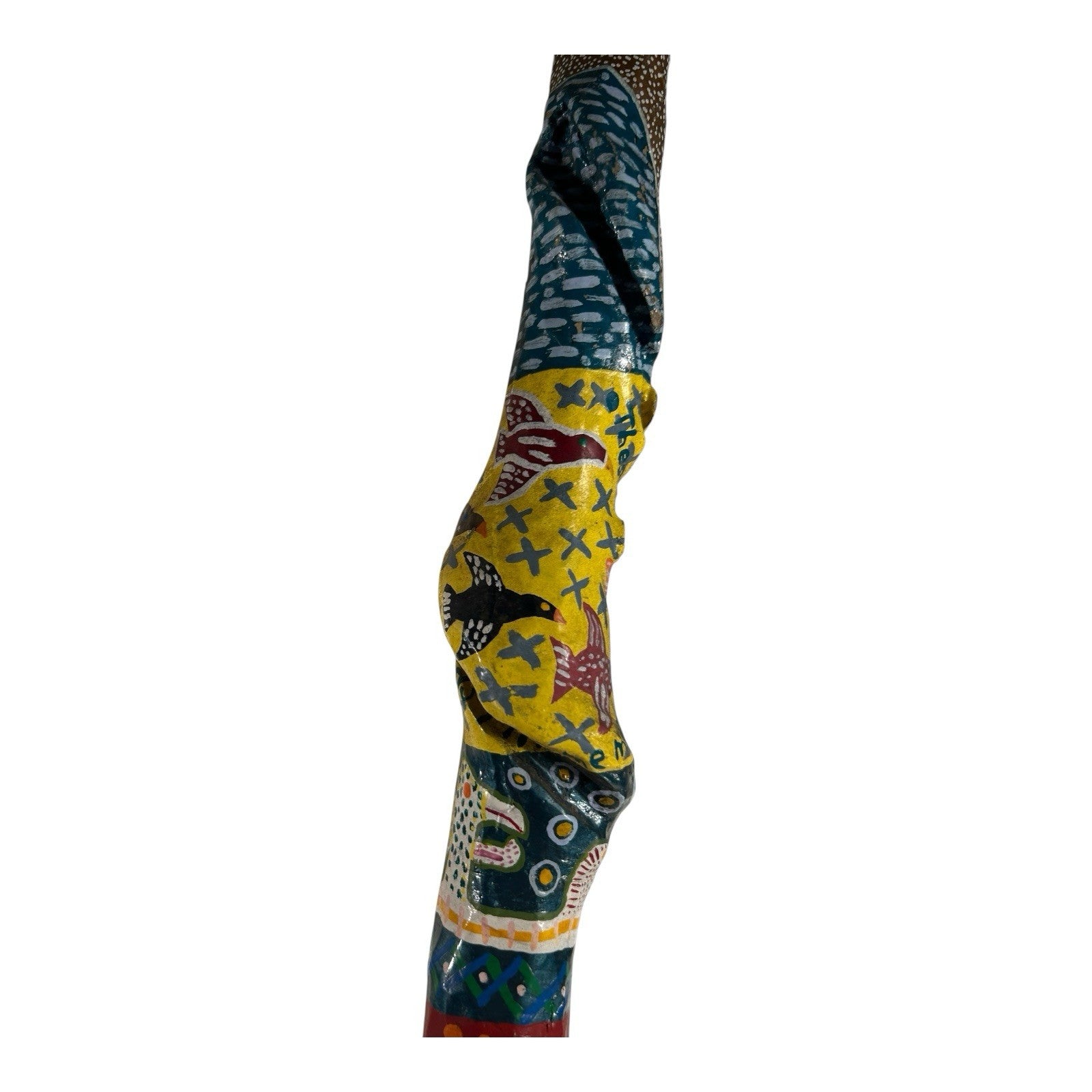 Vintage Hand Carved and Painted Folk Art Walking Stick by Chris Lewallen