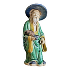 Antique Chinese Export Green Glazed Pottery Fisherman Mudman Figure