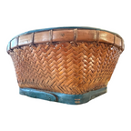 Antique Americana Folk Art Hand Painted Splint Oak Decorative Basket Bowl
