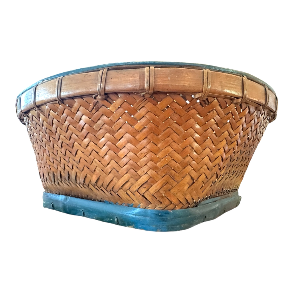 Antique Americana Folk Art Hand Painted Splint Oak Decorative Basket Bowl