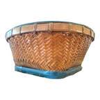 Antique Americana Folk Art Hand Painted Splint Oak Decorative Basket Bowl