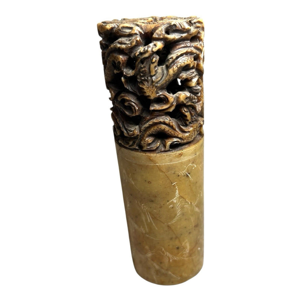 Antique Hand Carved Soapstone Chinese Dragon Chop Seal