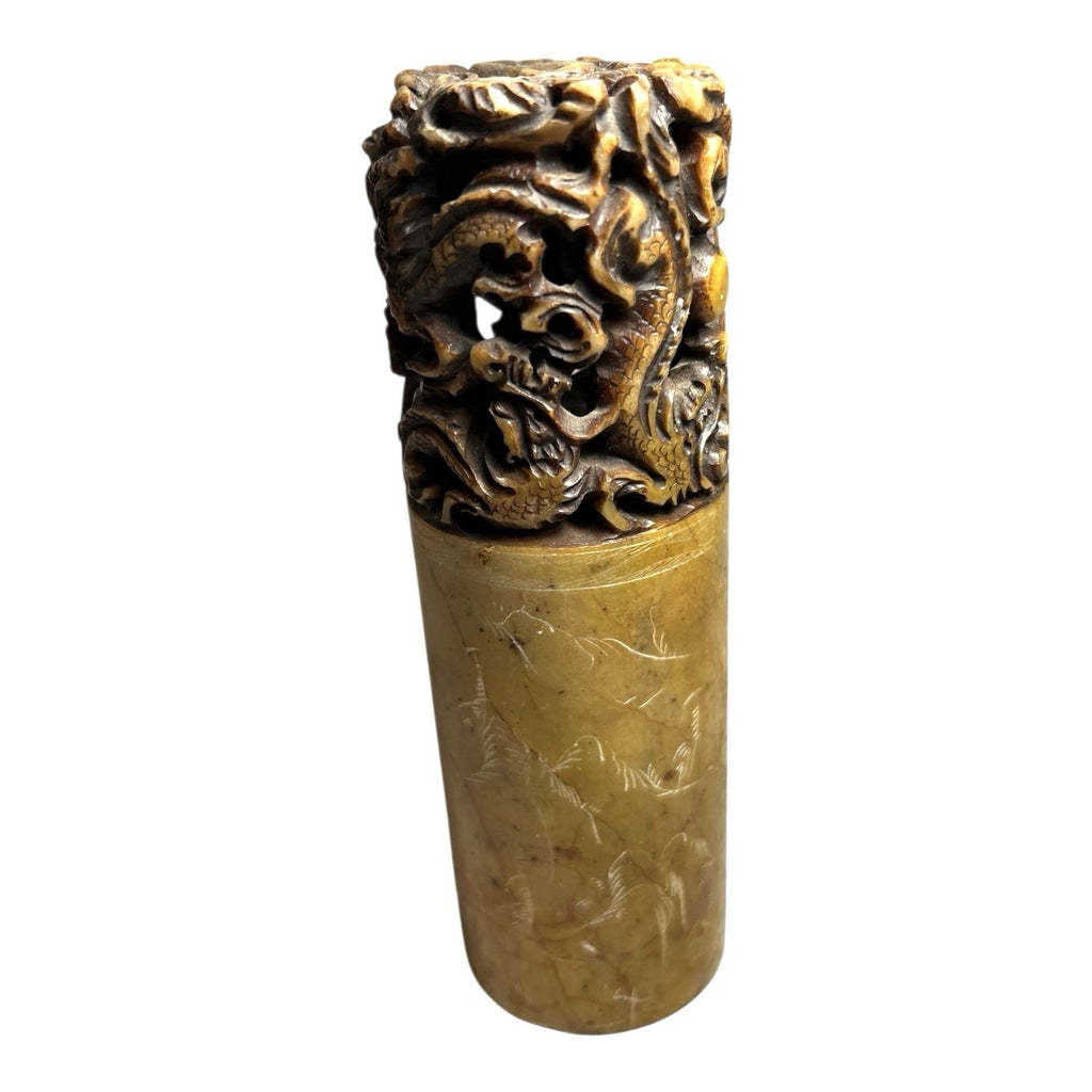 Antique Hand Carved Soapstone Chinese Dragon Chop Seal