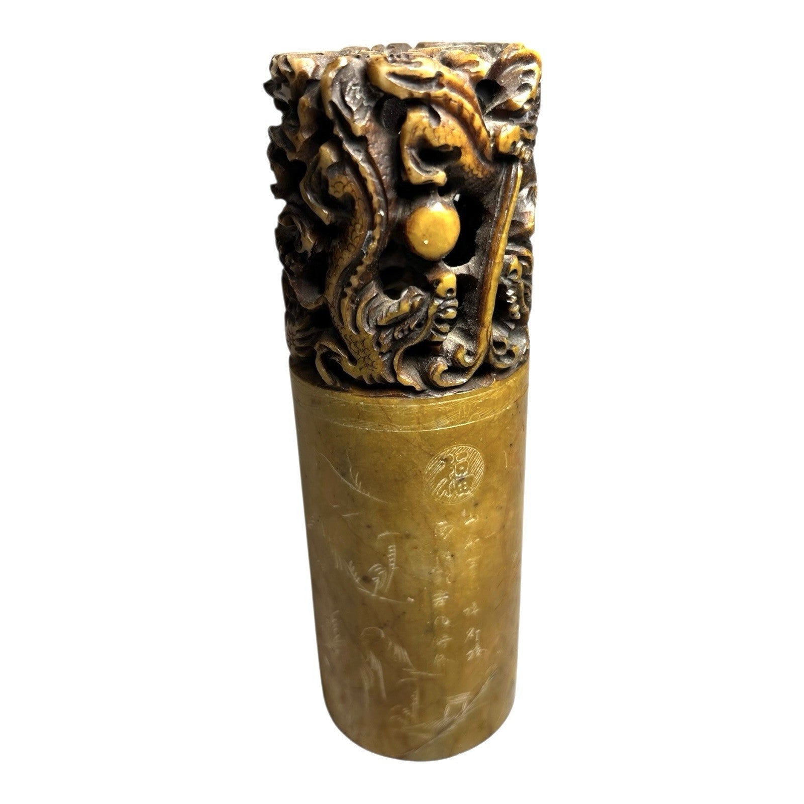 Antique Hand Carved Soapstone Chinese Dragon Chop Seal